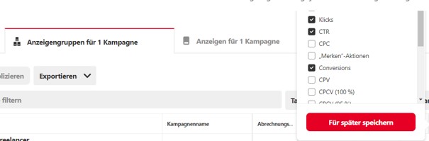 Anzeigengruppe für eine Kampagne